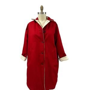 Vintage Reversible Burberry Blue Label Womens Coat Red Cotton/White Wool sz L/XL